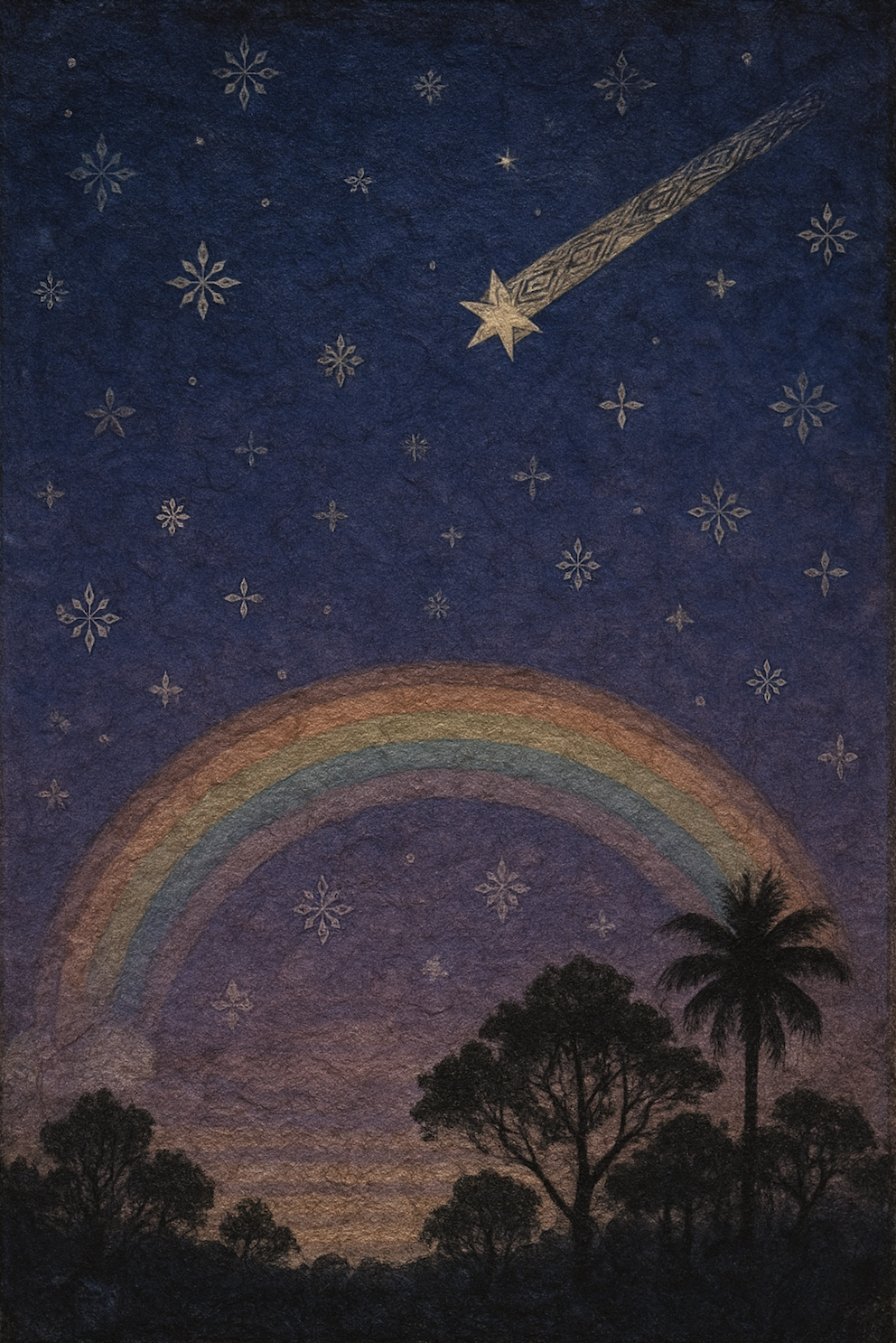 Night sky with rainbow